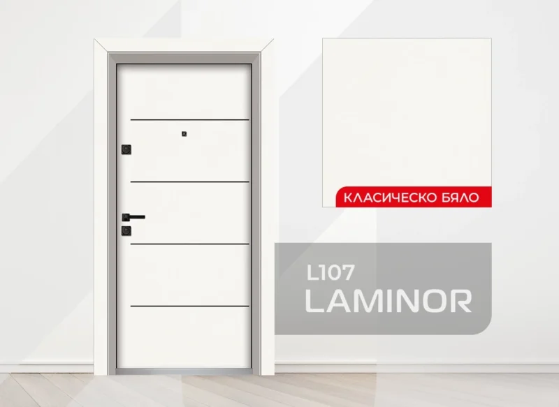 Входна врата Unison Laminor модел L107, цвят Класическо бяло